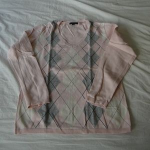 Tommy Hilfiger argyle v-neck sweater pink gray L
